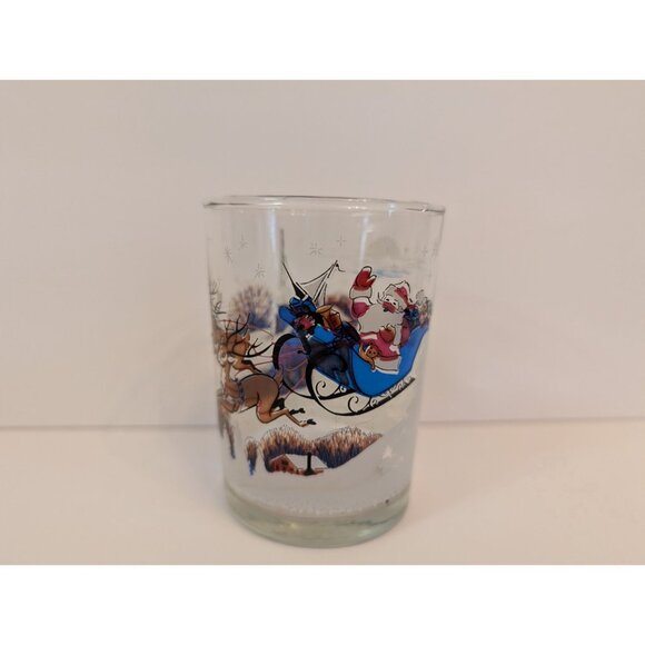 Vintage Libbey  Christmas Glass With Santa Sleigh & Snowy Village Scene - Picture 2 of 6